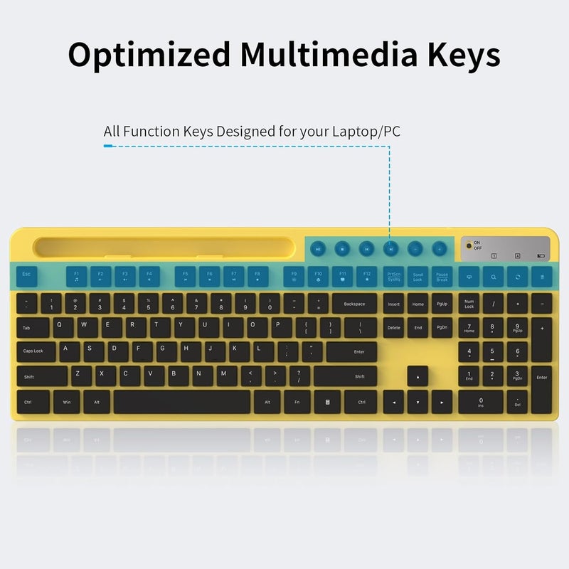 MARVO Wireless Keyboard and Mouse Combo, 2.4G Ergonomic Wireless Computer Keyboard with Phone Tablet Holder, Silent Mouse with 6 Button, Compatible with MacBook, Windows (Yellow) - Image 2